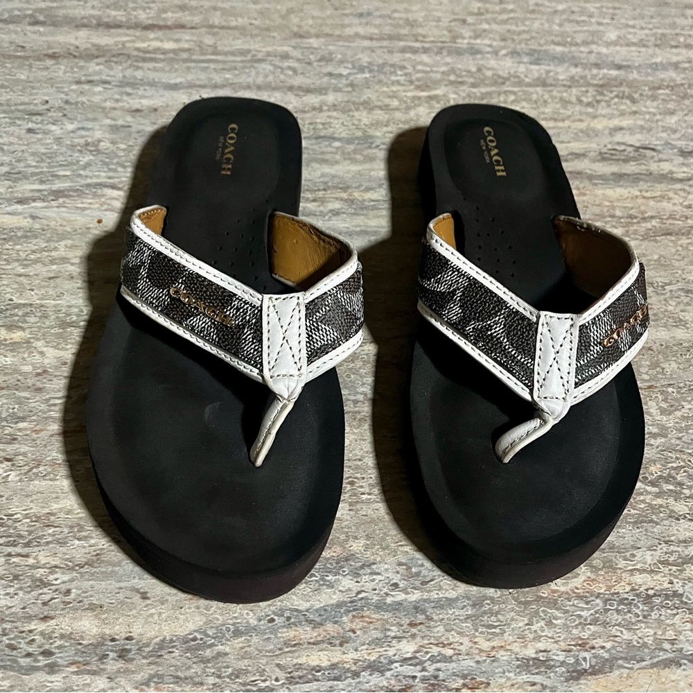 Coach Judy Brown and White Thong Sandals